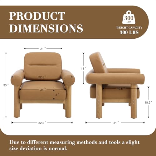 HNY 1-Pack Mid-Century Faux Leather Barrel Chair, Light Brown | Comfy Round Upholstered Armchair, Solid Wood Frame With Open Back, Lounge Side Club Chair for Living Room, Bedroom, Office - color: Light Brown, size: 1