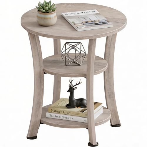Round End Table 3 Tier Side Table, Small Space Nightstand | 19.7 inch Circle Coffee Accent Table, Outdoor Side Tables for Bedroom, Couch, Patio, Garden, Vintage Rustic (Grey) - color: Grey
