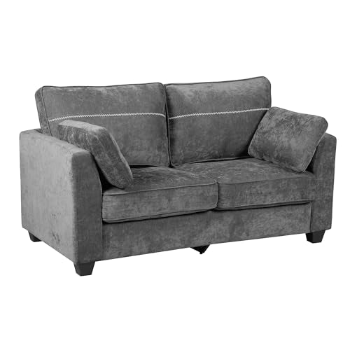 65.4" Loveseat Sofa, Chenille Love Seat with 2 Pillows, Grey | Easy Assembly, Pocket Spring Cushions, Comfy Modern Small Couch for Living Room, Bedroom, Apartment, Office - color: Grey, size: 65.4" Loveseat Sofa