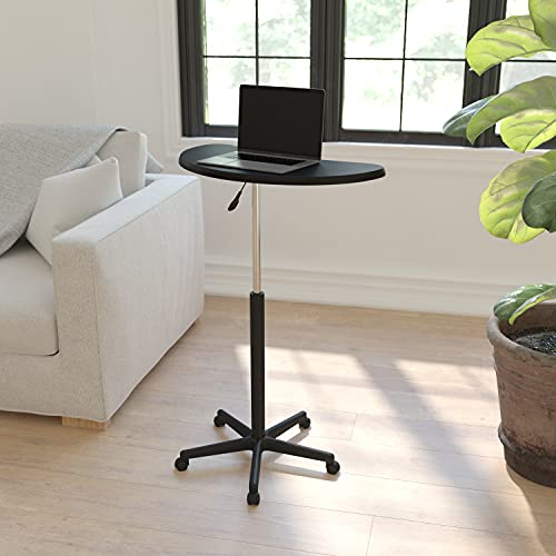 Flash Furniture Eve Sit to Stand Mobile Laptop Desk/Speaker's Lectern with Wheels, Modern Height-Adjustable Portable Standing Computer Desk, Black | Heavy Duty Nylon Base, Dual Wheel Casters - color: Black