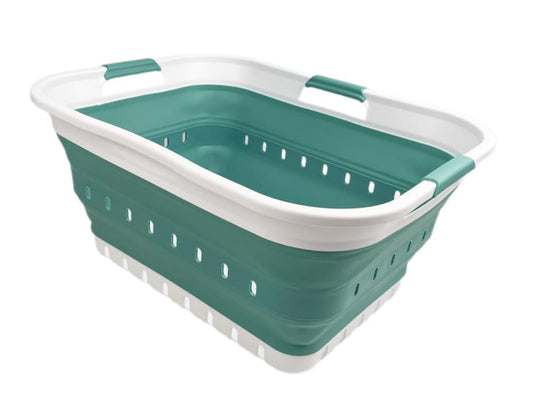 SAMMART 42L (11 gallon) Collapsible Plastic Laundry Basket - Foldable Pop Up Storage Container/Organizer - Space Saving Hamper/Basket (1, White/Celadon Green) - color: White/Celadon Green
