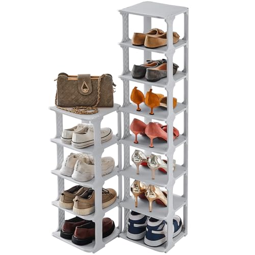 5 Tiers Vertical Shoe Rack, Narrow Free Standing Shoe Storage Organizer for Entryway and Small Closet, Stackable Shoe Holder Shelf Stability DIY, Grey - color: Grey, size: 9.6"L x 10.4"W x 5.5"H