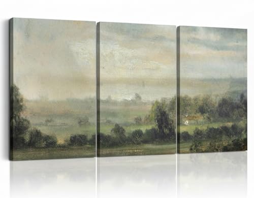 WALUPLL 3 PCS Landscape Wall Art Canvas Green Landscape Wall Art Nature Countryside Painting Poster Pastoral Rustic Scenery Wall Decor for Living Room Bedroom 12x16 Inch Ready to Hang - color: Green, size: 16"L x 12"W