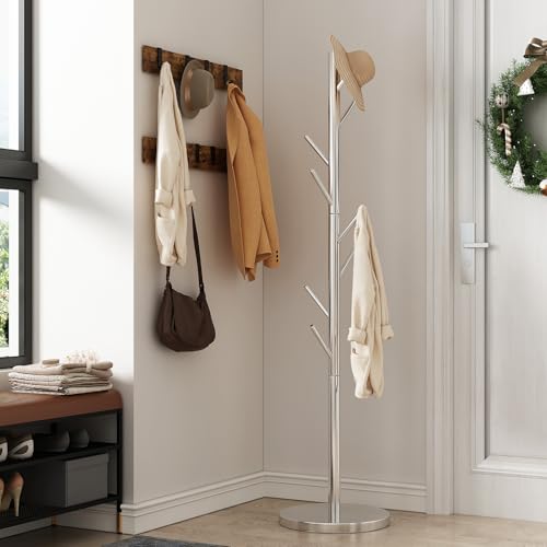 Coat Rack Freestanding Metal Coat Rack Stand with 8 Hooks,Silver | Sturdy Heavy Duty Modern Coats Tree for Bags Clothes Hall Tree Hats Hanger Holder Stand for Entryway Bedroom Hallway Office - color: Silver with 8 Hooks