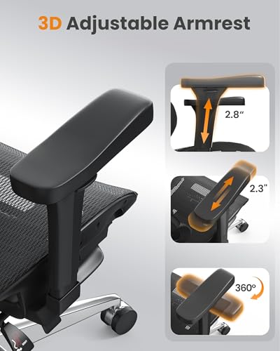 naspaluro Ergonomic Office Chair Lumbar Support High Back 350lbs Capacity | Adjustable Height Breathable Mesh Swivel Desk Chair with 3D Armrest Headrest, Footrest, PU Wheels, Comfy Computer Chair Black - color: Black