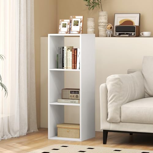 3 Cube Storage Organizer, Floor Standing Bookcase (White) | Flexible Vertical or Horizontal Layout, 3 Tier Wooden Display Rack w/ Open Back for Living Room, Bedroom, Study, Home Office - size: 3 Cubes