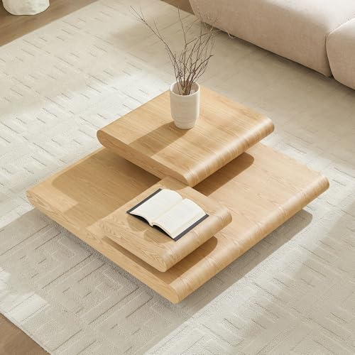 39.37" Modular Stacking Coffee Table for Living Room, Modern 3-Piece Wooden Square Center Table with Natural Wood Look, Tea Table for Apartment, No Need Assembly (Natural) - color: 39.37" Modular Stacking Coffee Table