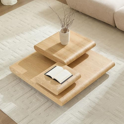 39.37" Modular Stacking Coffee Table for Living Room, Modern 3-Piece Wooden Square Center Table with Natural Wood Look, Tea Table for Apartment, No Need Assembly (Natural) - color: 39.37" Modular Stacking Coffee Table
