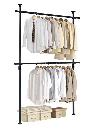 PRINCE HANGER Heavy Duty Adjustable Garment Rack – One-Touch System for Easy Assembly, 352 LBS Load Capacity Freestanding Metal Wardrobe Closet Rack, Width & Height Adjustable (Model PHUS-0022) - color: Black
