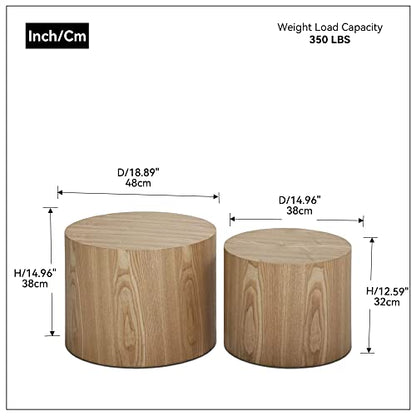 18.9" Round Nesting Coffee Table Set of 2, Modern Wooden Coffee Tables Circle Side Table for Small Space, Accent End Table Set, No Assembling, Matte Oak - color: 18.9" Oak