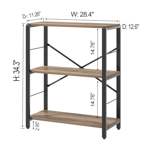 Small Bookshelf, 3 Tier Open Book Shelf, Rustic Wood and Metal Shelving Unit for Small Space, Oak - color: Oak, size: 3-Tier