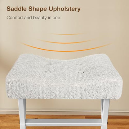 18-Inch Large Vanity Stool Chair, White Makeup Stool | Teddy Flannel Vanity Bench, Metal X-Leg, 350 LBS, 20"x16.9"x18", Ottoman Accent Stool, Breathable Soft Padded Saddle Seat - size: Large, style: White Fabric