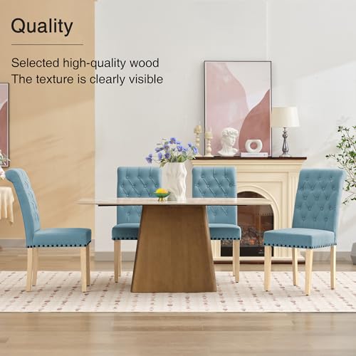 adochr Linen Dining Chairs Set of 6, Armless Parsons Chairs,Light Blue | Wooden Legs & Tufted Buttons, Upholstered Dining Room Chair for Kitchen/Dining Room/Living Room - color: Light Blue, size: 6PCS