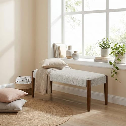 Usaint 42" End of Bed Bench with Wood Legs, Light Brown with Walnut Leg | Modern Upholstered Bedroom Bench with Rubberwood Legs, Entryway Bench with Cushion, Dining Bench for Living Room, Bedroom - color: Light Brown With Walnut Leg