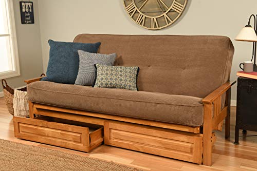 Kodiak Furniture Monterey Futon Set with Storage Drawers, with Butternut Base and Marmont Mocha Mattress - color: Marmont Mocha, size: Drawers Included, style: Butternut Finish