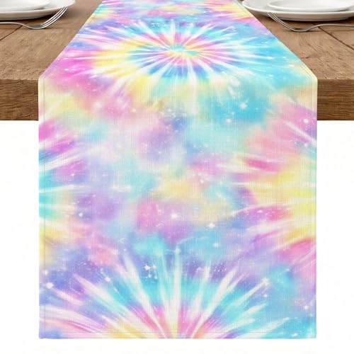 Pastel Tie-Dye Table Runner, Colorful Swirl Pattern for Spring Summer Home Dining Decor, Perfect for Holiday Gatherings 13x108 Inch - size: 13x108 Inch