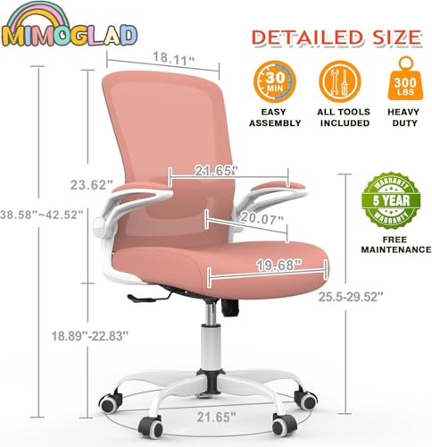 Mimoglad Home Office Chair, High Back Desk Chair, Ergonomic Mesh Computer Chair with Adjustable Lumbar Support and Thickened Seat Cushion - color: Spanish Pink