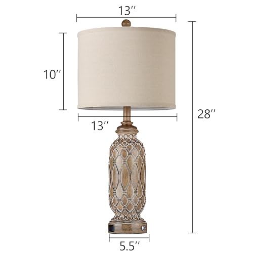 Farmhouse Lamps for Living Room Set of 2, 28" Table Lamps for Bedroom with USB Ports, 3-Way Dimmable Nightstand Table Lamp (Bulbs Included) - color: 4.Brown