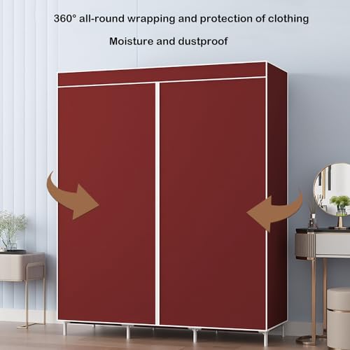 Portable Wardrobe Closet Non-Woven Fabric Cover Standing Closet Covered Clothes Racks for Hanging Clothes (Color : Grey) - color: Grey