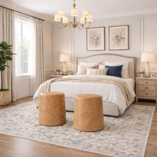 HomePop 17" Organic Shape Ottoman - Sand Faux Leather - color: Sand Faux Leather