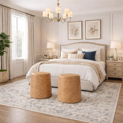 HomePop 17" Organic Shape Ottoman - Sand Faux Leather - color: Sand Faux Leather