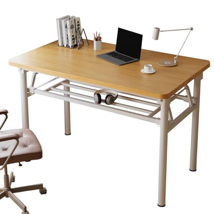 Small Folding Desk No Assembly,39.4 Inch Folding Computer Desk Small Foldable Table for Home Office. - color: Frame：white/Board：teak, size: 39.4"*19.7"