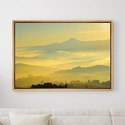 SIGNWIN Framed Canvas Wall Art Soft Yellow and Blue Sunrise Over Mountains Landscape Wilderness Photography Modern Art Contemporary Scenic Dramatic for Living Room, Bedroom, Office - 16"x24" Natural - color: B10-2103-spl14, size: 24"L x 16"W