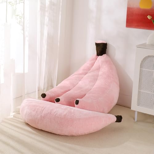 Banana Bean Bag Chair with Ottoman, Floor Sofa Bed with Footrest, Comfy Convertible Lounger for Teens & Adults, Plush Couch for Bedroom, Living Room or Dorm, M-Pink - color: Pink, size: Medium