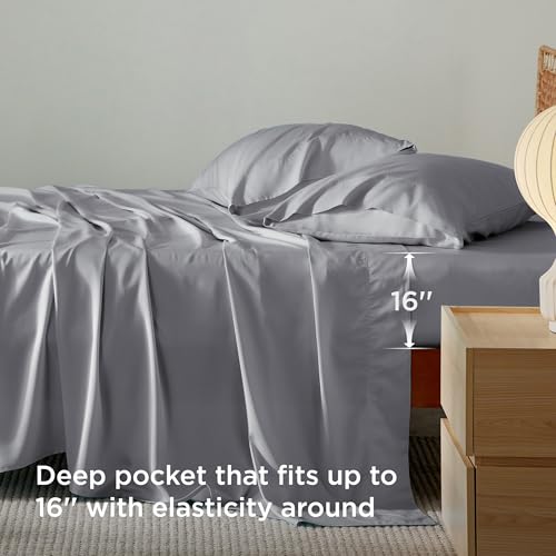 Bedsure PureWoven 100% Rayon Derived from Bamboo, Twin XL Sheets, 3 Pieces | Cooling Sheets for Hot Sleepers, Breathable & Silky Soft, 16" Deep Pocket, Hotel Luxury Bedding, Silver Grey - color: 04 - Silver Grey, size: Twin XL