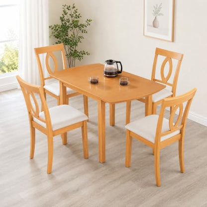 RuiSiSi 3-Piece Drop Leaf Dining Table Set, Wood Extendable Kitchen Table Set with 2 Upholstered Chairs, Small Space Dining Set for 2 People, Beige+Natural - color: Beige+natural, size: 3 Piece