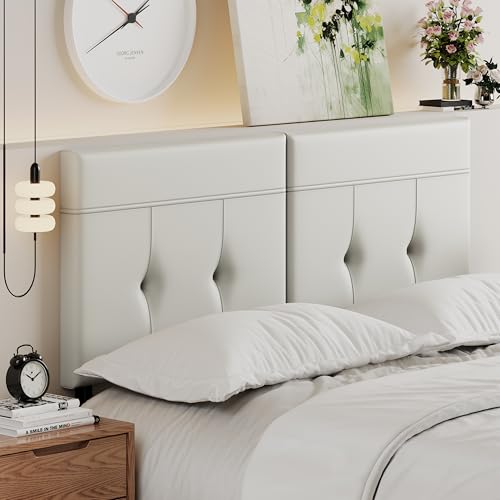Upholstered Tufted King Size Headboard,PU Leather Wood Head Board with Metal Legs, Adjustable Height from 42” to 56”, Bed Headboard in Modern Design,Backboard for Bed, Beige - color: Beige, size: King