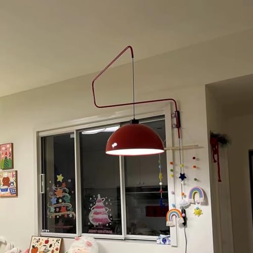 Modern Swing Arm Wall Sconce Plug in Red Wall Lamp Dome Shade | Dome Shade Long Arm Wall Mounted Reading Light for Bedroom Dining Room - color: Red