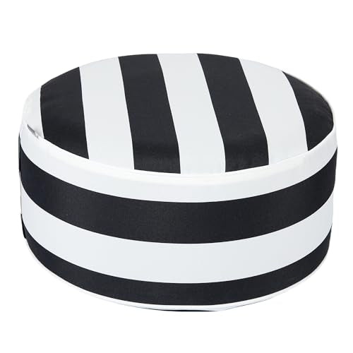 Inflatable Stool Ottoman Footrest with Handle D20 xH9-Black White Stripe | Indoor Outdoor Footrest Seat, Water-Repellent, Footstool Pouf for Home Patio Garden and Camping Use - color: Black White Stripe
