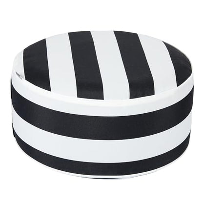 Inflatable Stool Ottoman Footrest with Handle D20 xH9-Black White Stripe | Indoor Outdoor Footrest Seat, Water-Repellent, Footstool Pouf for Home Patio Garden and Camping Use - color: Black White Stripe