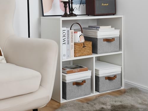 StorageWorks Fabric Storage Bins with Lids, Closet Storage Bins | Lidded Dust-proof, Easy Pull Handles, Foldable, Stackable, Ideal for Clothes Blanket Towel, Large, Gray and White, 3-Pack - color: Gray and White, size: Large