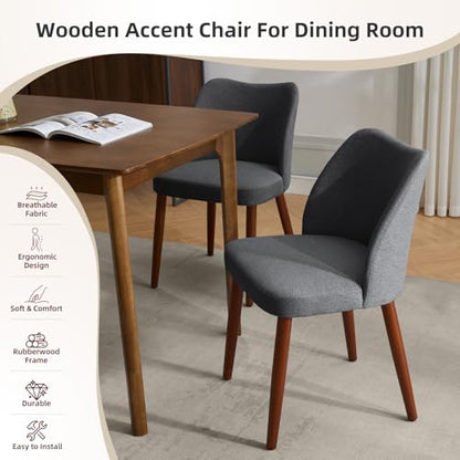 GarveeHome Wooden Dining Chair Set of 4 Upholstered Fabric Dining Chair | Modern Kitchen Chairs with Curved Backrest Leveling Feet for Dining Room, Living Room, , No tool assembly, No Wobble - color: Dark Grey