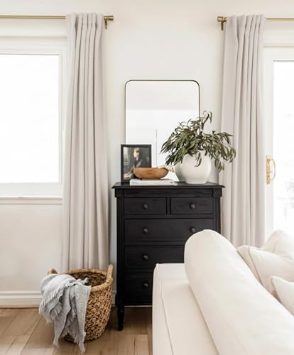 INOVADAY 100% Blackout Curtains 90 Inches Length 2 Panels Set, Back Tab/Rod Pocket Linen Black Out Curtains for Bedroom, Thermal Insulated Window Drapes - Cream, W50 X L90 | Linen Textured, Light Blocking, Room Darkening, Thermal Insulated, Back Tab Top,