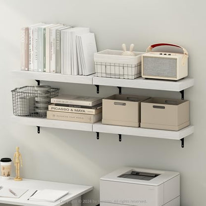 Furinno Tanna Floating Shelves for Wall Set of 4, 22-Inch Wall Shelf, Triple Thick Floating Mounted Shelf, for Bathroom, Home Office, Living Room, White Texture - color: White Texture