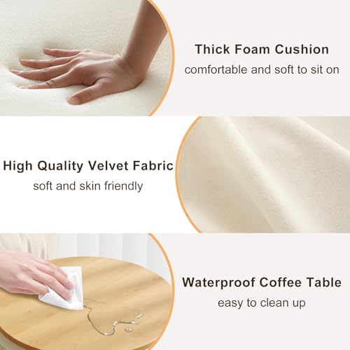 Beige Ottoman with Storage Set of 2, Upholstered Velvet Vanity Stool, Comfy Round Makeup Vanity Stools, Large Storage Ottoman Foot Rest, Pouf Seat for Living Room/Bedroom - color: Beige
