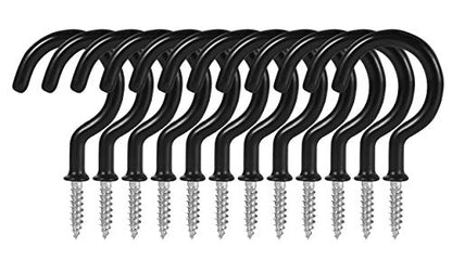2 Inch Ceiling Hooks, Vinyl Coated Screw-in Cup Hook for Hanging Plants, Lights, Mugs - Heavy Duty Indoor Outdoor Use, Metal Wall Kitchen Hanger, Black (12 Pack)