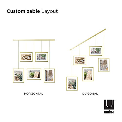 Umbra Exhibit Picture Frame Set, Adjustable Wall Mount, Set of 5, Brass | Steel construction, customizable layout, damage-free hanging, fits 4x6 and 5x7 photos, includes mounting hardware - size: Pack of 5