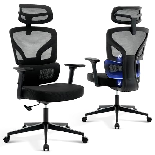 Ergonomic Office Chair Mesh – Adjustable Lumbar 3D Armrests High-Back Desk | Breathable Mesh Backrest; Seat Height & Tilt-Angle Adjustment; Smooth-Rolling Casters; Easy To Assembly, For Home, Office - color: Black-p