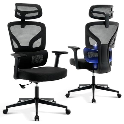 Ergonomic Office Chair Mesh – Adjustable Lumbar 3D Armrests High-Back Desk | Breathable Mesh Backrest; Seat Height & Tilt-Angle Adjustment; Smooth-Rolling Casters; Easy To Assembly, For Home, Office - color: Black-p