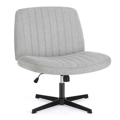DUMOS Criss Cross Chair No Wheel Legged Office Wide Comfy Desk Vanity Chair, Armless Computer Task Seating Comfy Fabric, Swivel Home Height Adjustable for Bedroom, Study, Grey No Wheel - color: Grey No Wheel