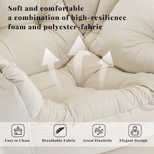 Lazy Chair with Ottoman, Comfy Reading Chair, Beige | Cushioned Seat with Foldable Ottoman and Side Pocket, Lounge Chair for Bedroom, Living Room, Dorm and Small Spaces - color: Cream