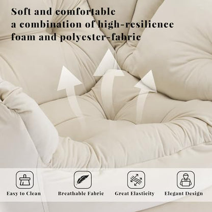 Lazy Chair with Ottoman, Comfy Reading Chair, Beige | Cushioned Seat with Foldable Ottoman and Side Pocket, Lounge Chair for Bedroom, Living Room, Dorm and Small Spaces - color: Cream