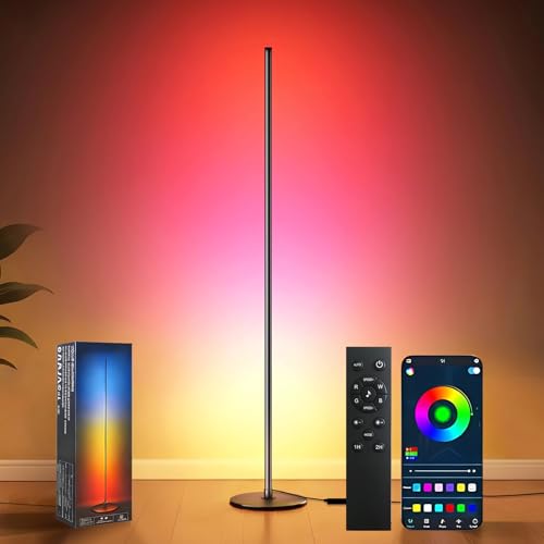 RGB+IC Floor Lamp with App Control 1000 Lumens Smart LED Corner Lamp | with Music Sync 16 Million DIY Colors for Living Room & Bedroom Black