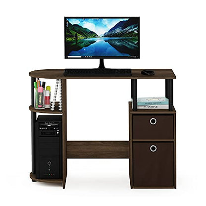 Furinno JAYA Desk, 38.4" Wide Gaming Desk with Bin Drawers, Computer Desk with Side Shelf, Office Desk for Study, Home Office, Bedroom, Dorm, Study Room, Columbia Walnut - color: Columbia Walnut/Black/Dark Brown