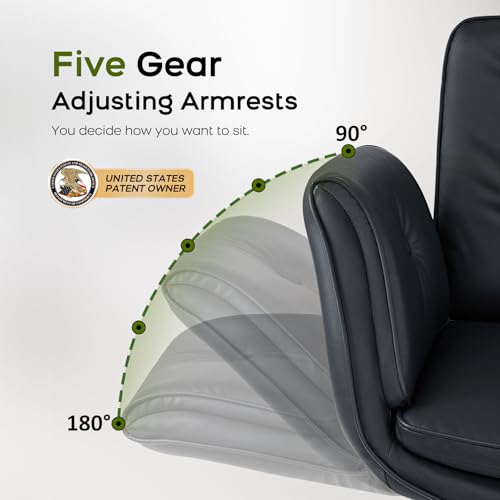 amseatec Criss Cross Office Chair, Swivel Makeup Vanity Chair with Wheels | Wide PU seat supports cross-legged, fidget-friendly sitting; 5-level armrests create pet space; wipe-clean finish eases care - color: Black