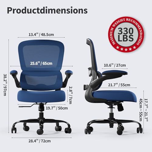 TRALT Office Chair - Ergonomic Desk Chair with Adjustable Lumbar Support, Mesh Computer Chair, Executive Chair for Home Office Comfortable Lumbar Support (1, Deep Blue) - color: Deep Blue